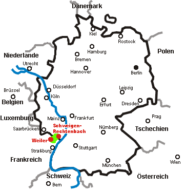 Karte - grobe Lagebeschreibung von Schweigen-Rechtenbach und Wissembourg/Weiler